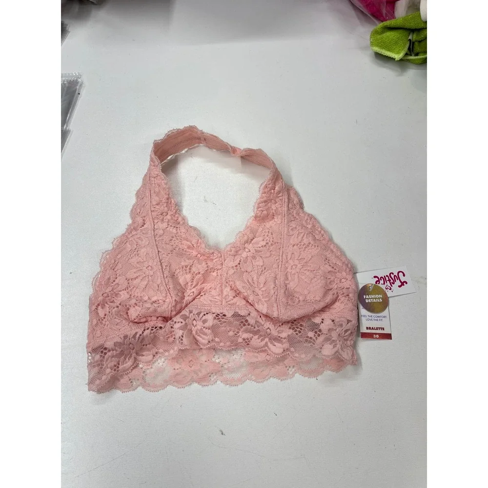 Justice Girls Pink Floral Lace Halter Bralette Size 30 NWT